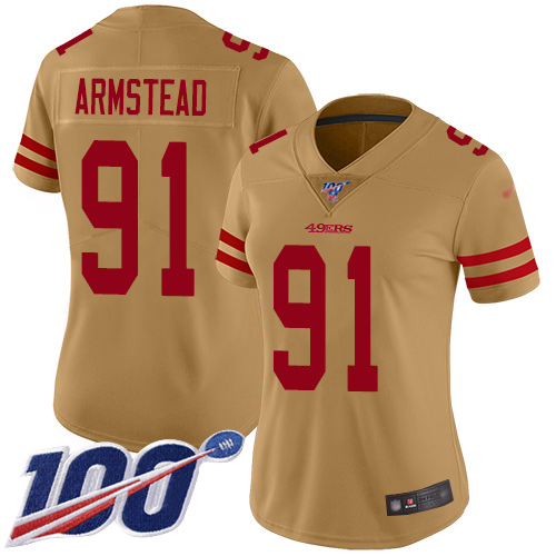 San Francisco 49ers Limited Gold Women Arik Armstead NFL Jersey #91 100th Season Vapor Untouchable Inverted->women nfl jersey->Women Jersey